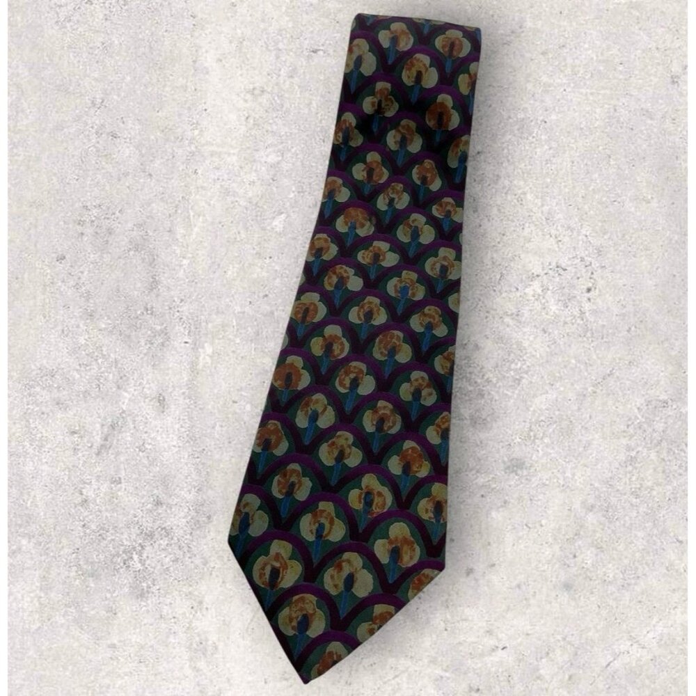 POLO RALPH LAUREN Silk Tie USA Purple Green Floral W:4" EUC